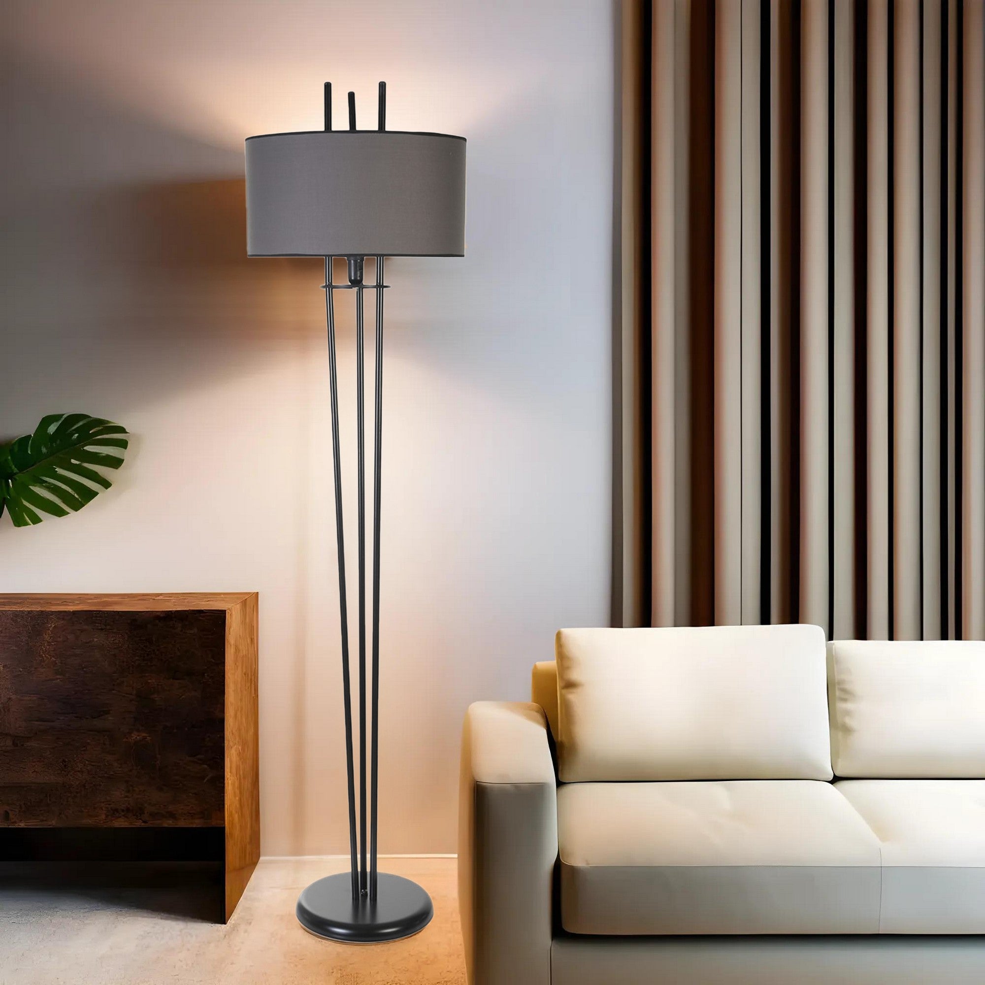 Candeeiro de Pé – 165 cm – Preto e Cinza Escuro – Metal