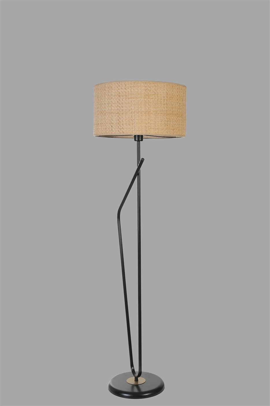 Candeeiro de Pé – 155 cm – Preto e Carvalho – Metal e Tecido