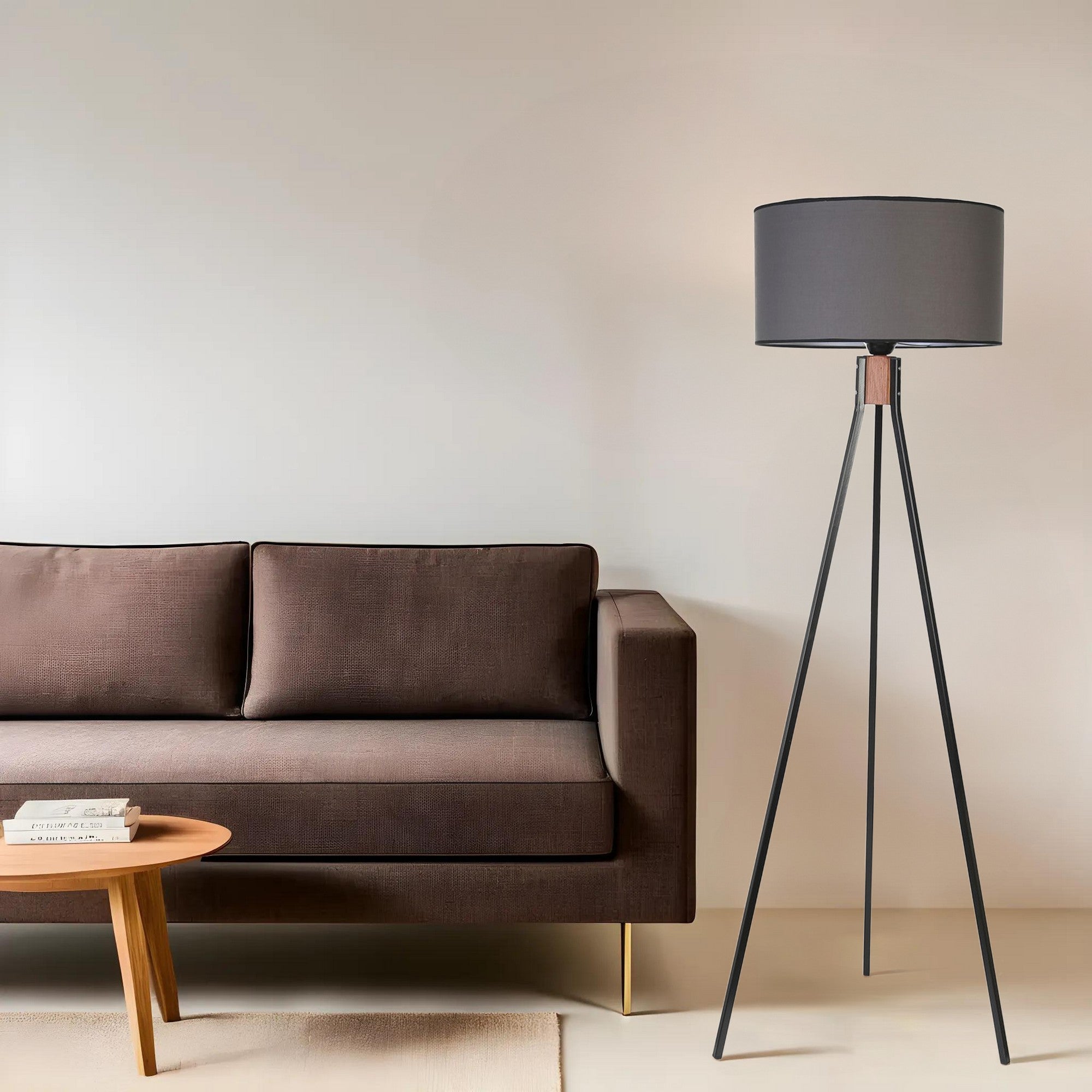 Candeeiro de Pé – 155 cm – Preto e Cinza Escuro – Metal e Tecido