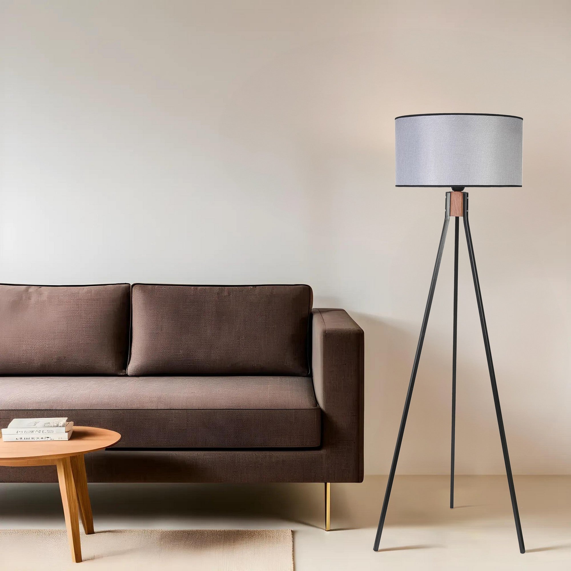 Candeeiro de Pé – 155 cm – Preto e Cinza – Metal ou Madeira