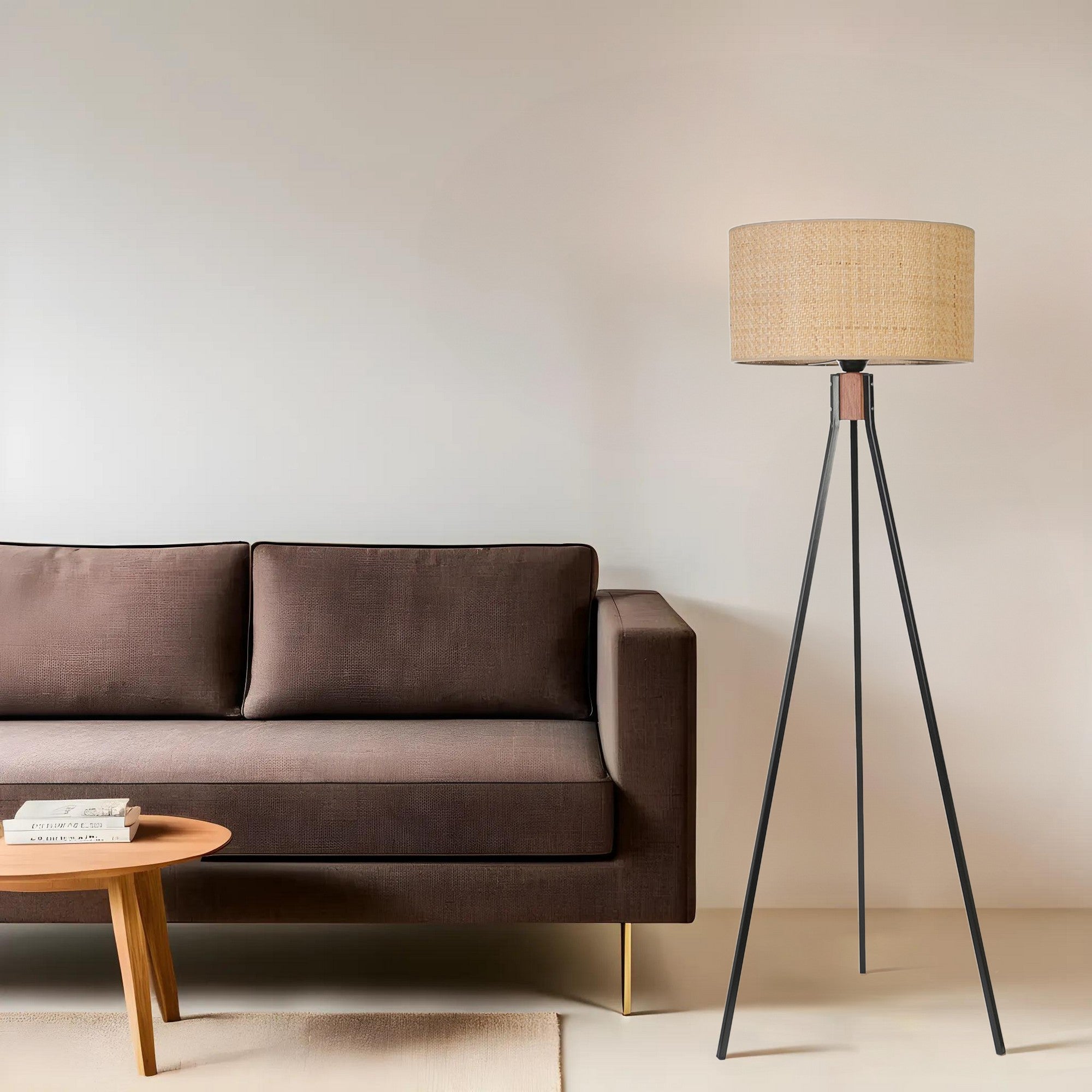 Candeeiro de Pé – 155 cm – Carvalho e Preto – Metal e Madeira