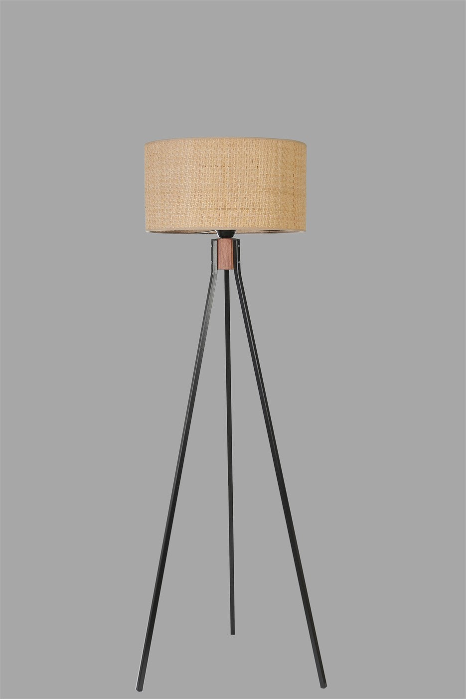 Candeeiro de Pé – 155 cm – Carvalho e Preto – Metal e Madeira