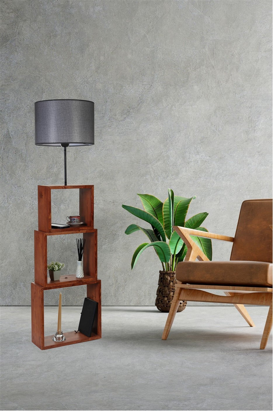 Candeeiro de Pé – 140 cm – Preto, Nogueira – Metal ou Madeira