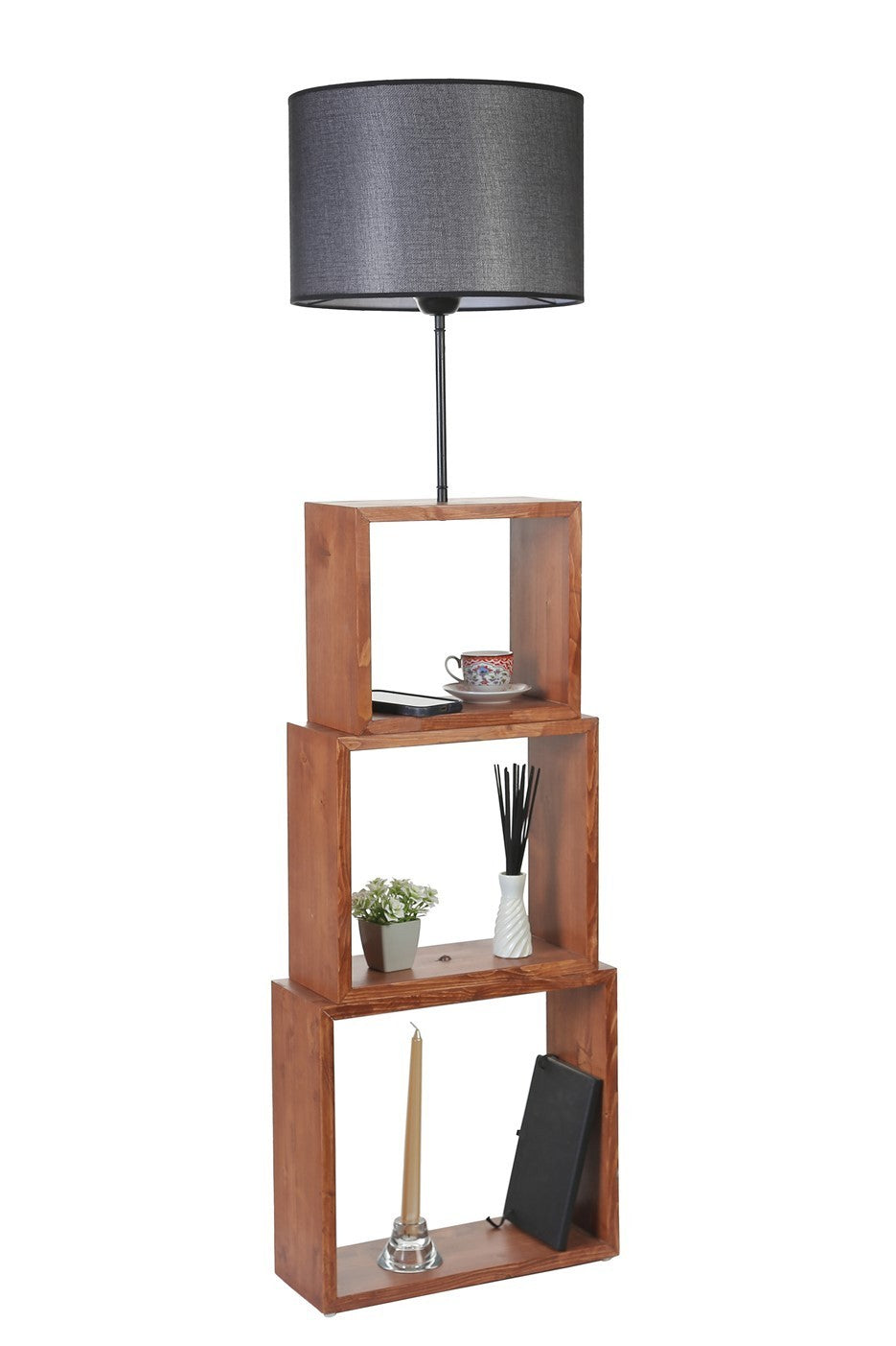 Candeeiro de Pé – 140 cm – Preto, Nogueira – Metal ou Madeira