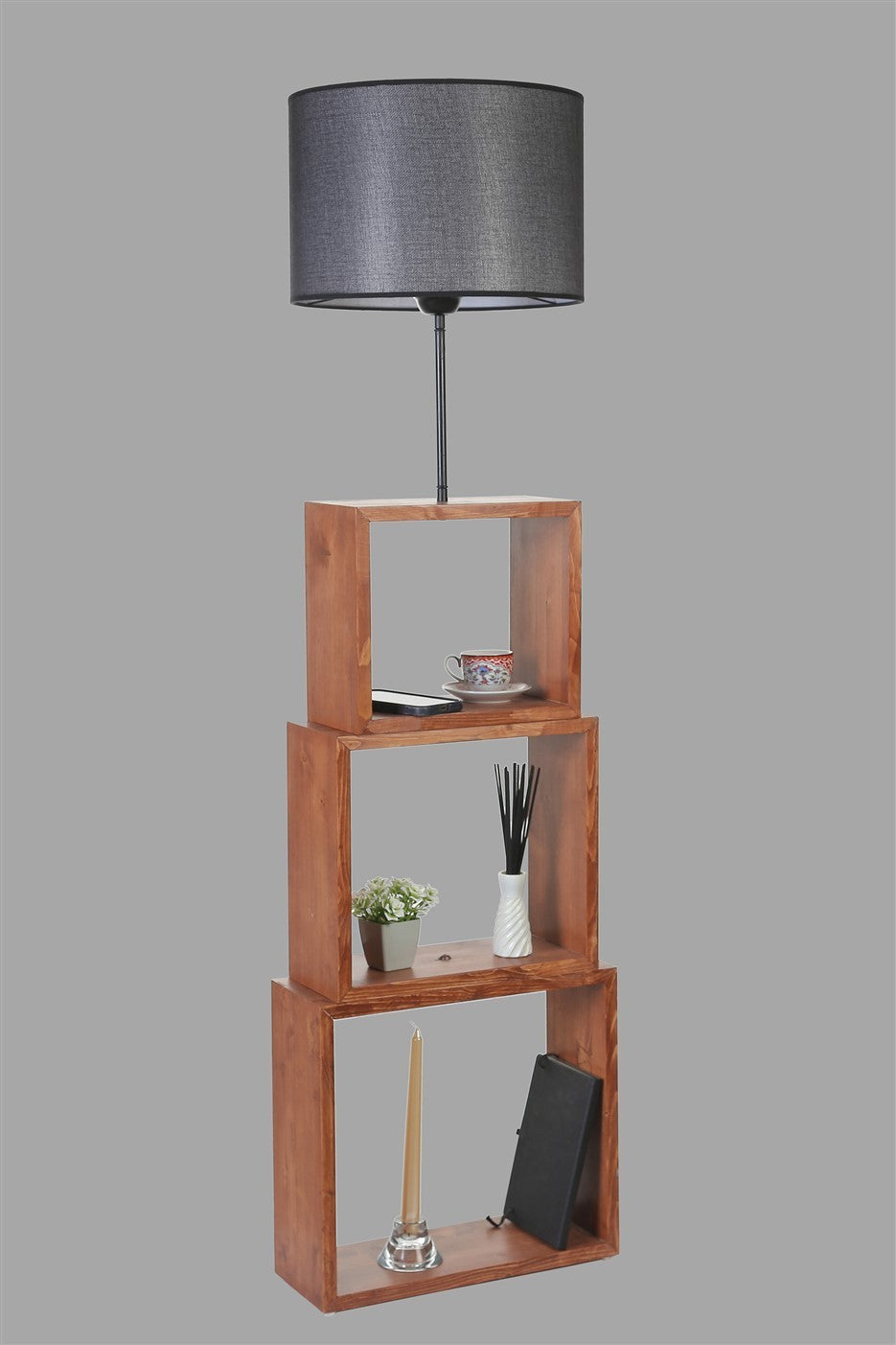 Candeeiro de Pé – 140 cm – Preto, Nogueira – Metal ou Madeira