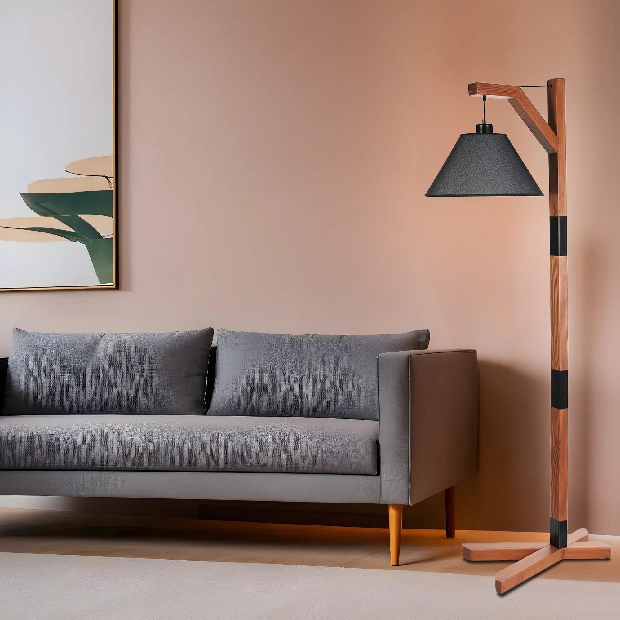 Candeeiro de Pé – 175 cm – Nogueira e Preto – Metal