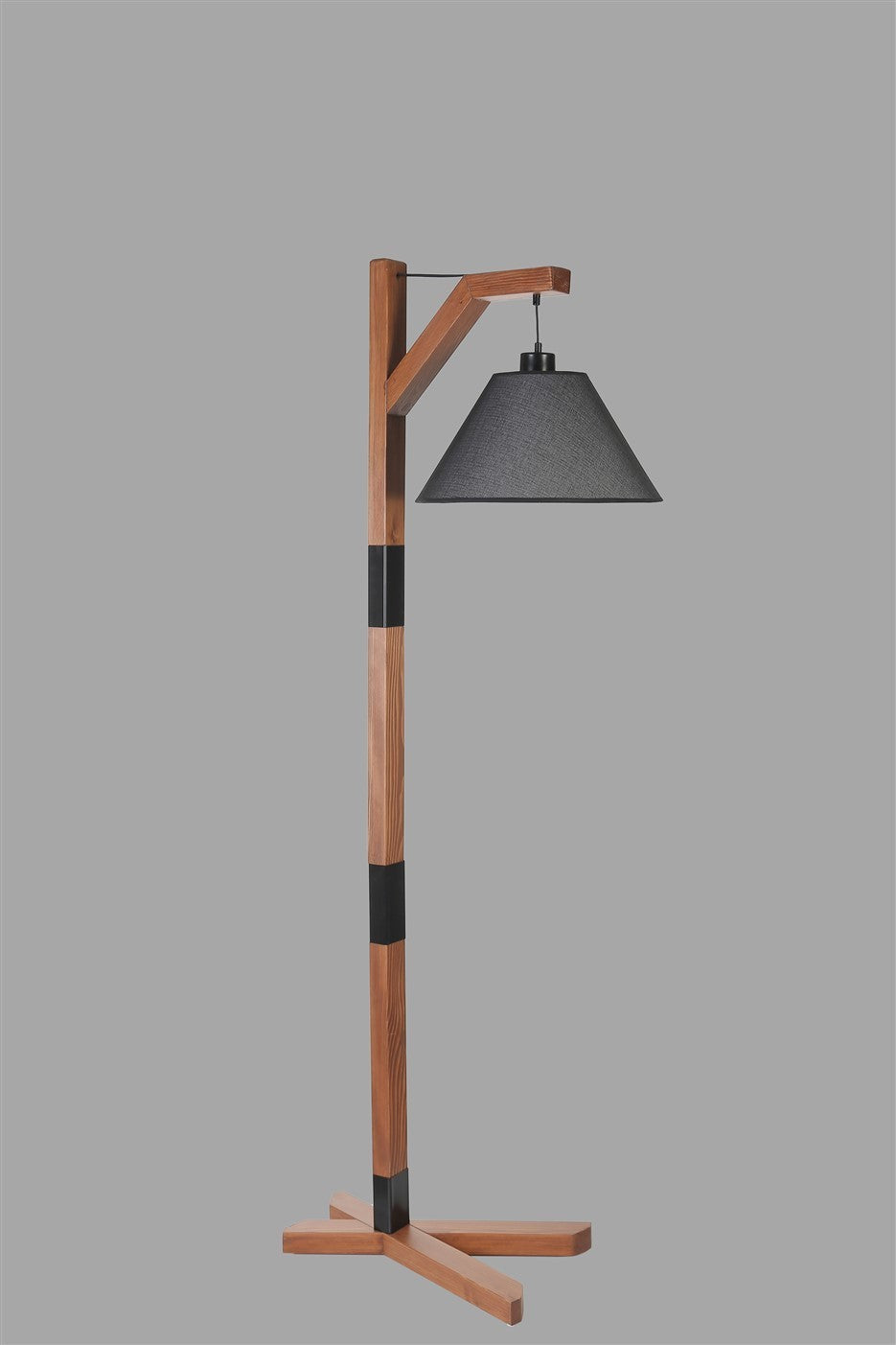 Candeeiro de Pé – 175 cm – Nogueira e Preto – Metal