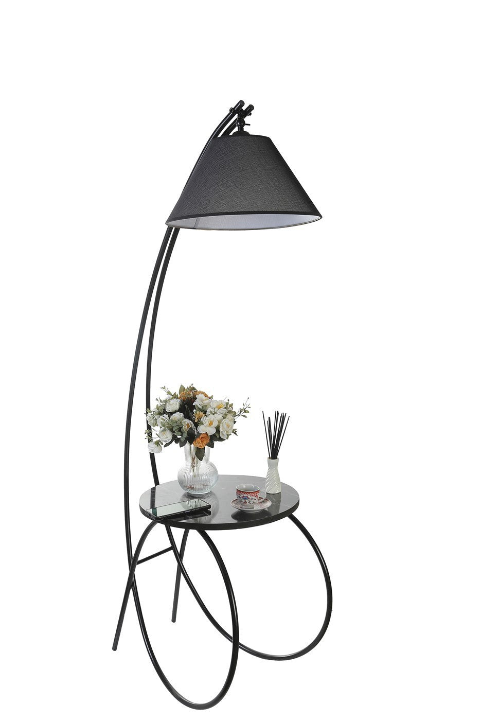 Candeeiro de Pé – 165 cm – Preto – Metal e Tecido
