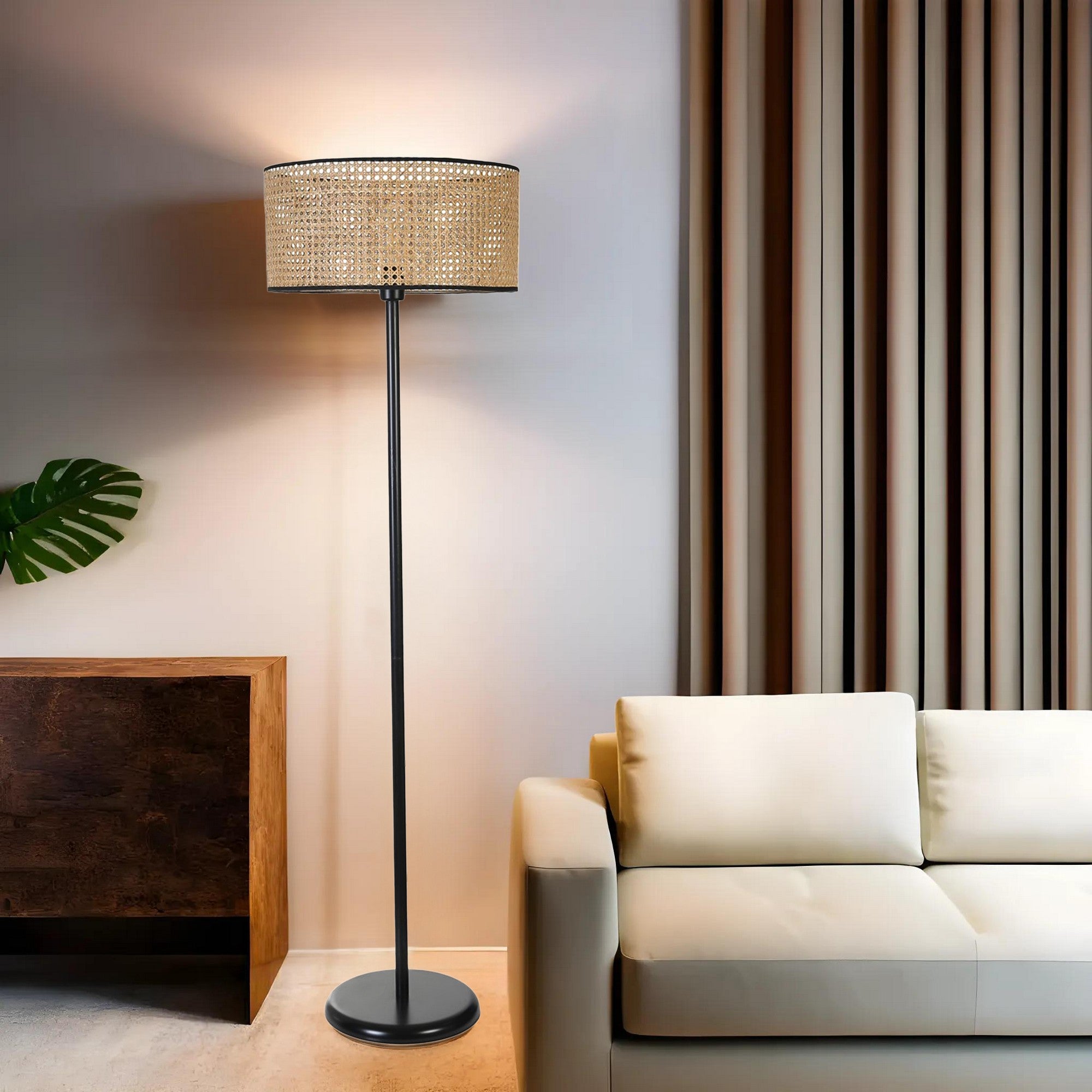 Candeeiro de Pé – 162 cm – Carvalho e Preto – Metal