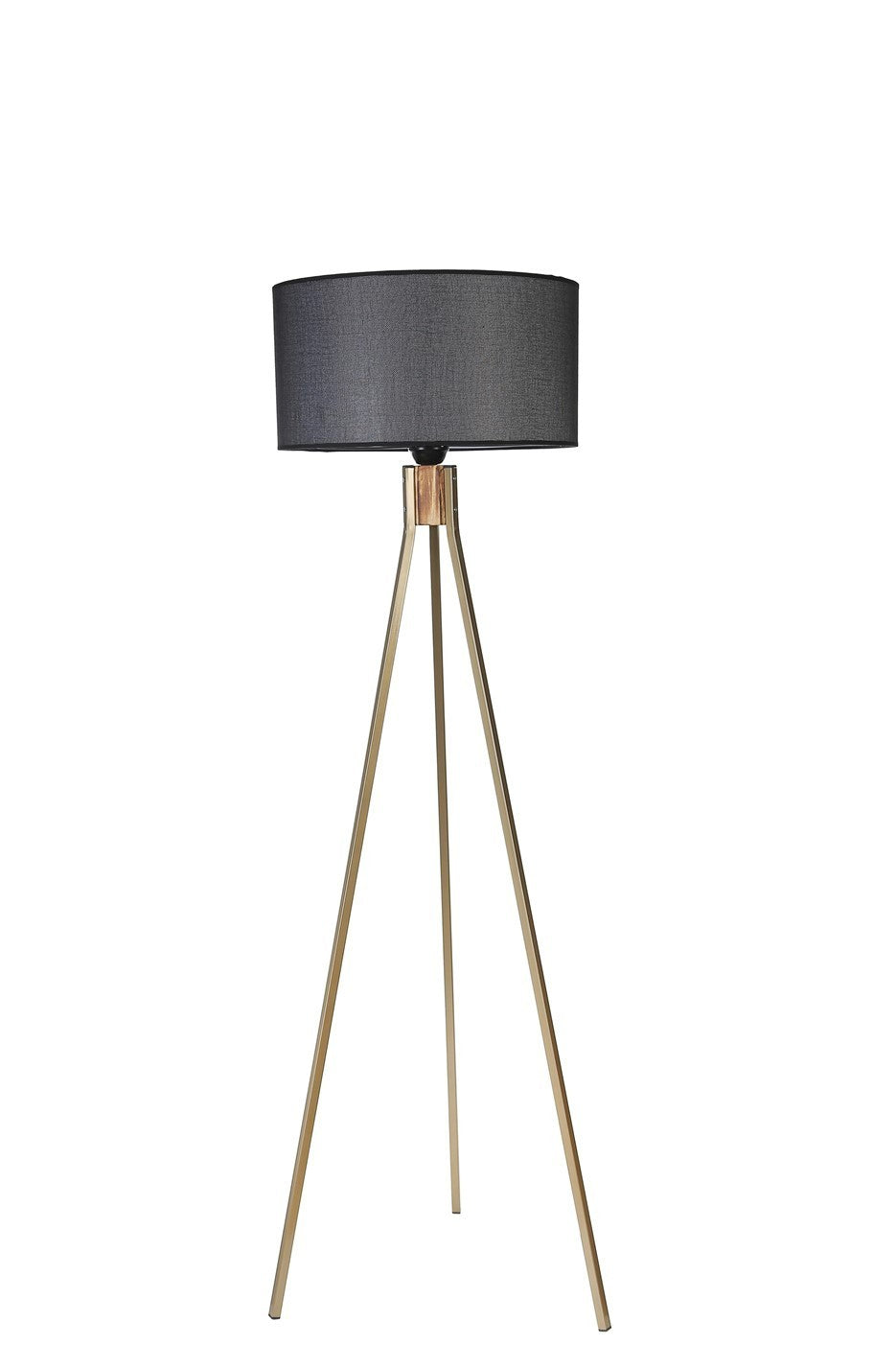Candeeiro de Pé – 155 cm – Preto e Dourado – Metálico e Tecido