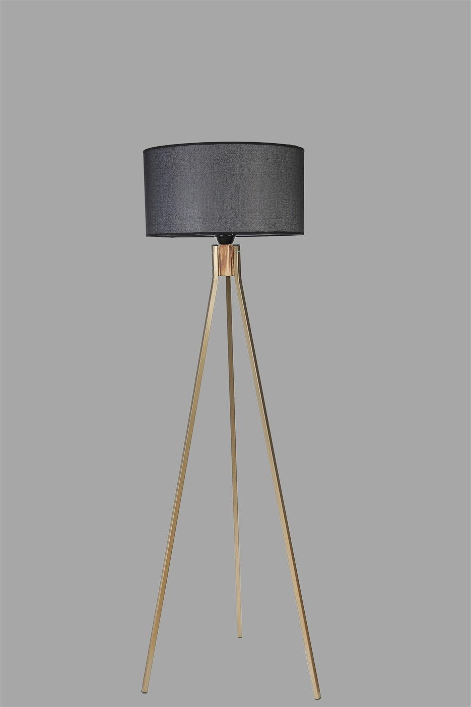 Candeeiro de Pé – 155 cm – Preto e Dourado – Metálico e Tecido