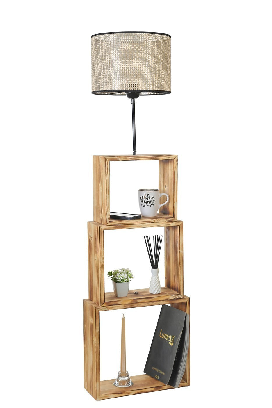 Candeeiro de Pé – 140 cm – Dourado e Carvalho – Metal ou Madeira