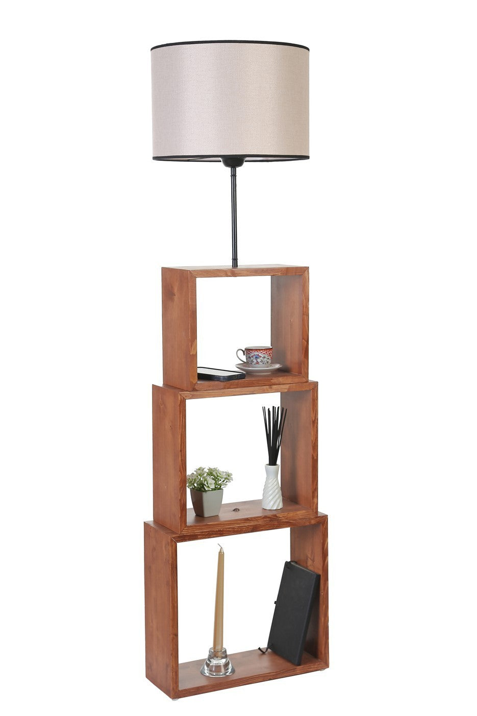 Candeeiro de Pé – 140 cm – Noz e Creme – Metal ou Madeira