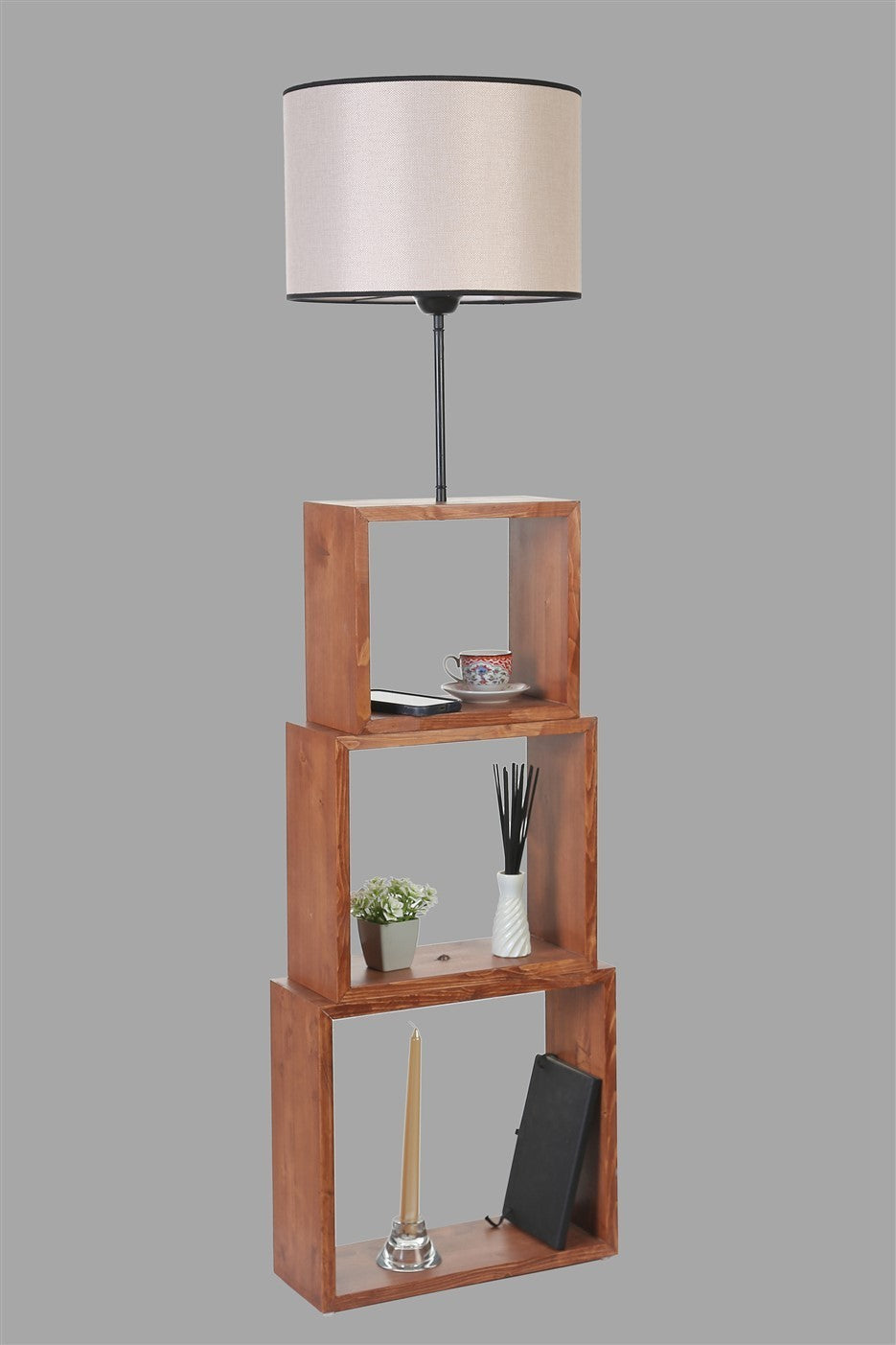Candeeiro de Pé – 140 cm – Noz e Creme – Metal ou Madeira
