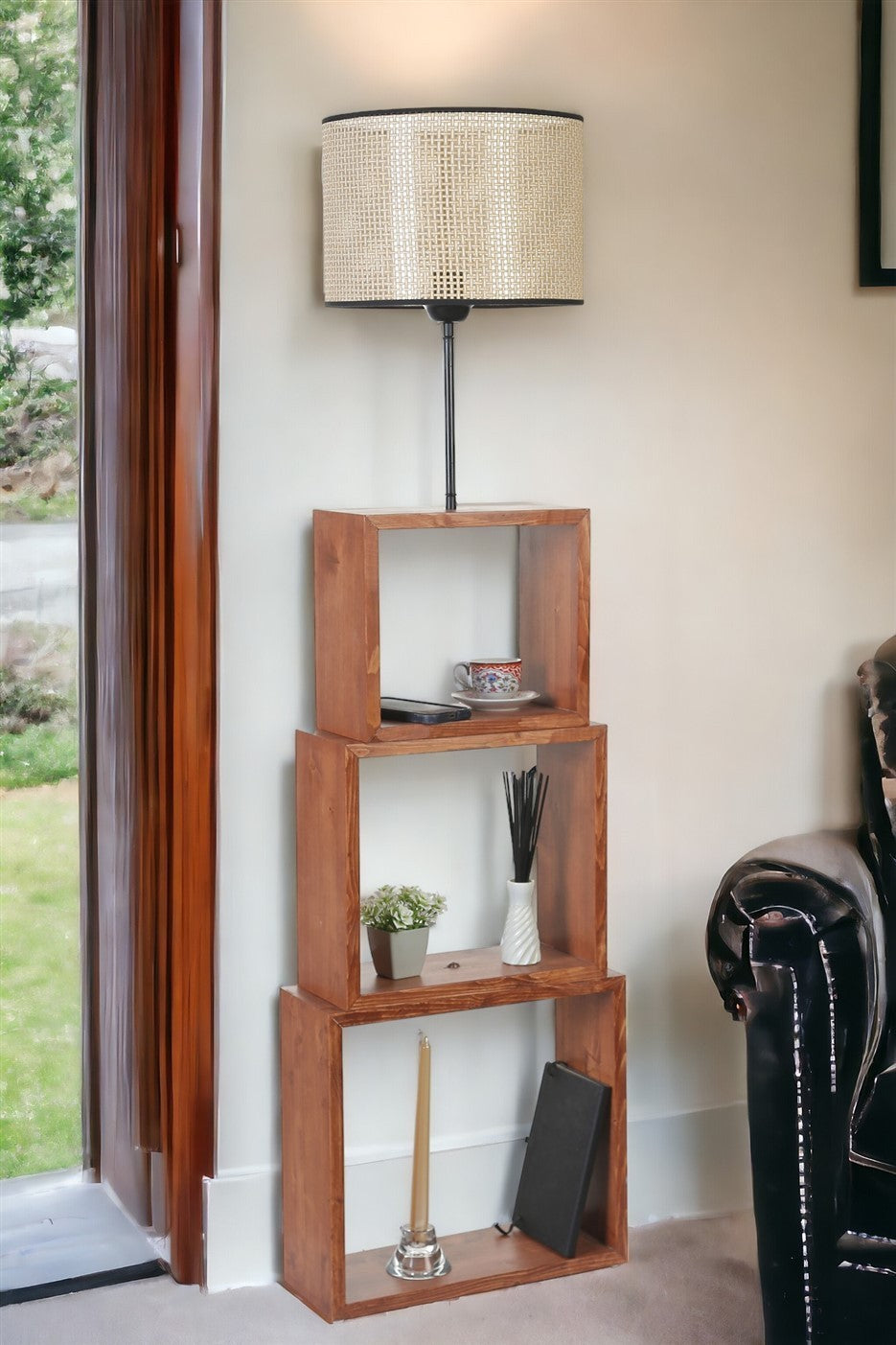Candeeiro de Pé – 140 cm – Bege – Metal e Madeira