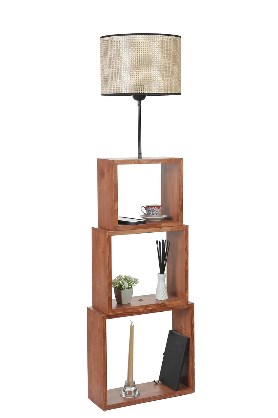 Candeeiro de Pé – 140 cm – Bege – Metal e Madeira