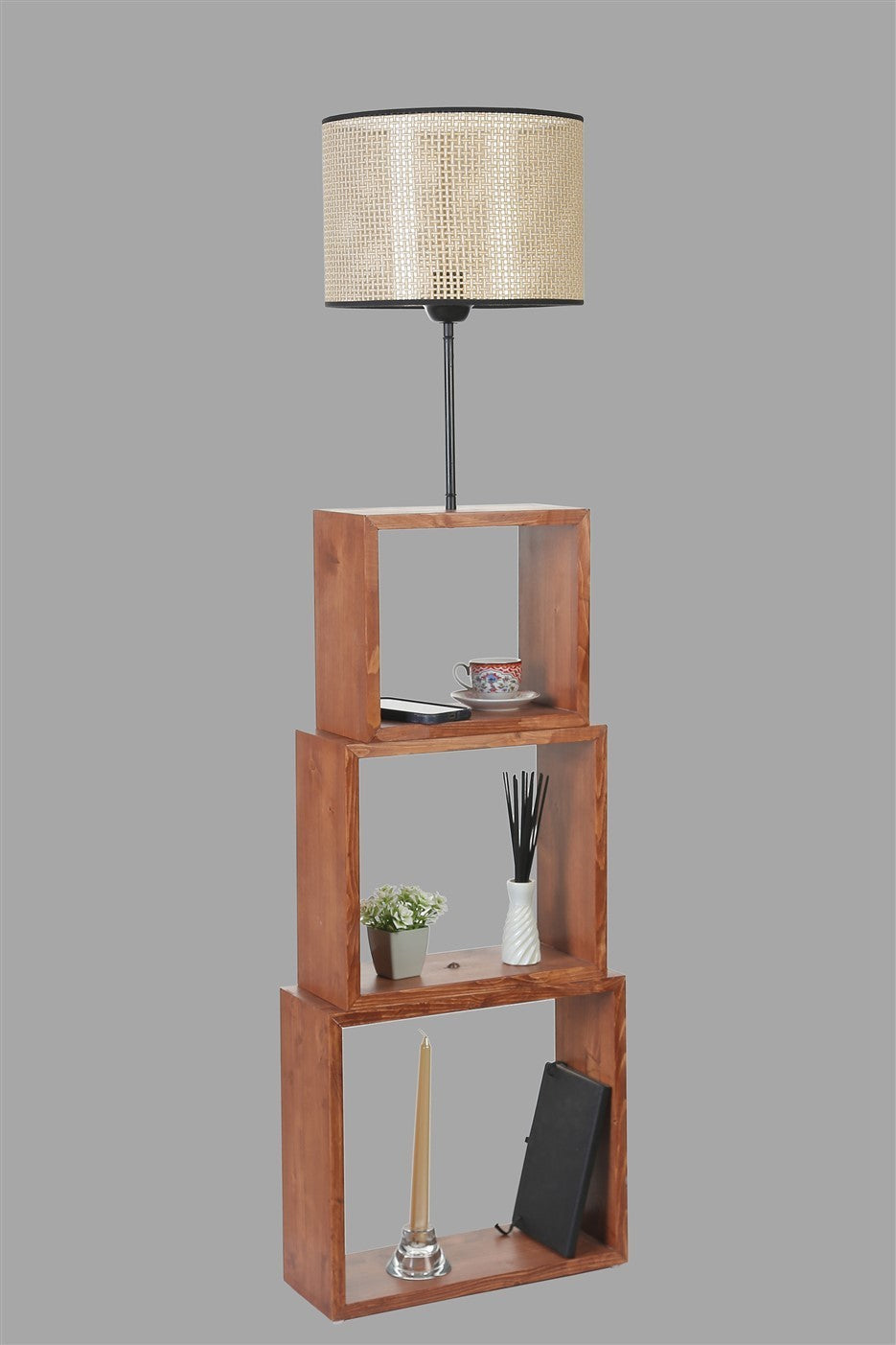 Candeeiro de Pé – 140 cm – Bege – Metal e Madeira