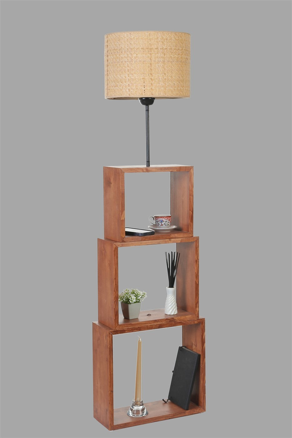 Candeeiro de Pé – 140 cm – Bege – Metal e Madeira