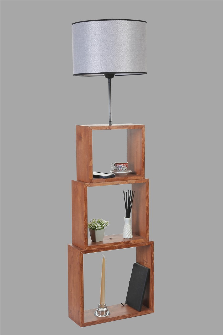 Candeeiro de Pé – 140 cm – Cinza – Metal e Madeira