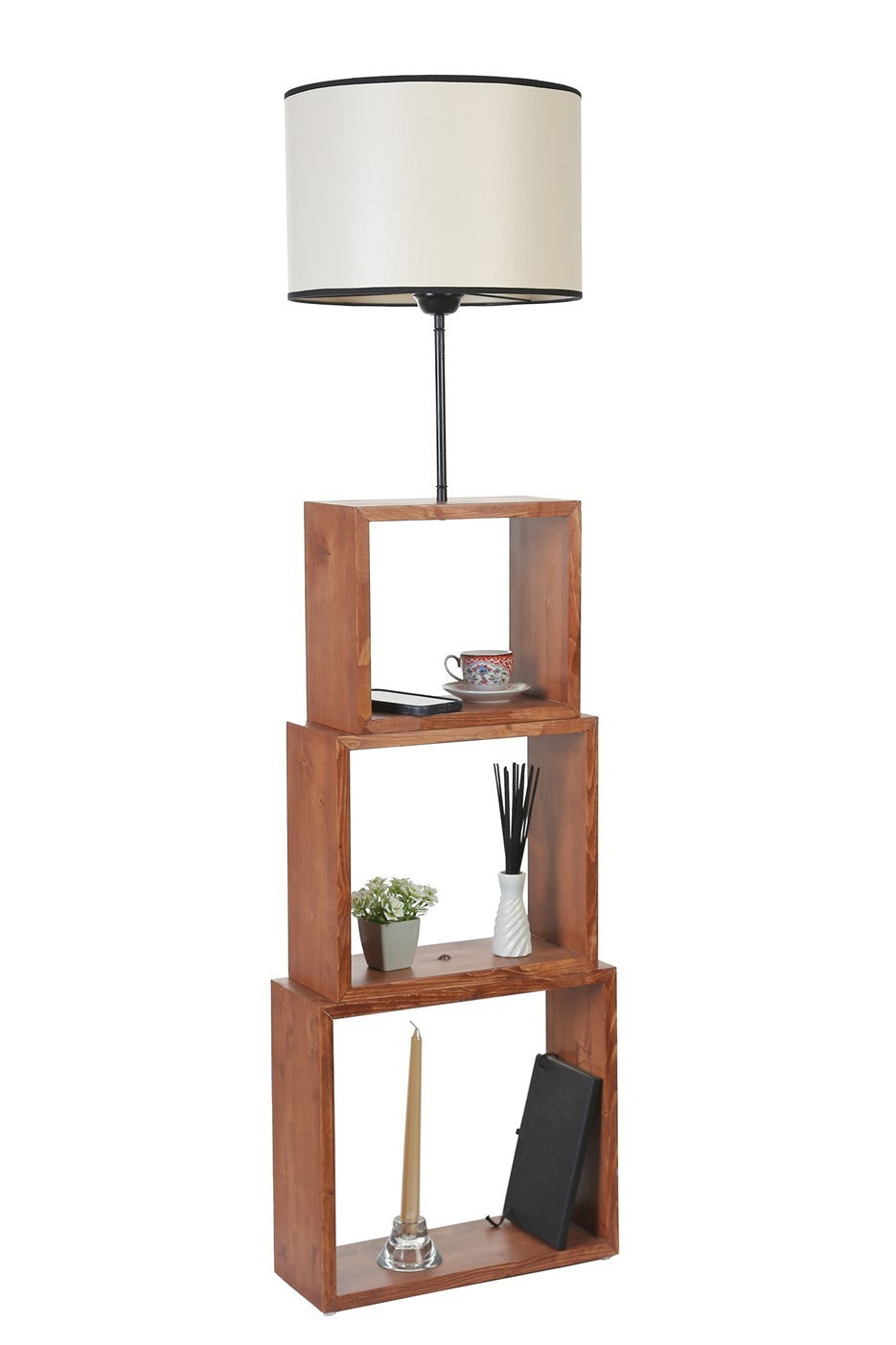 Candeeiro de Pé – 140 cm – Creme e Noz – Metal ou Madeira