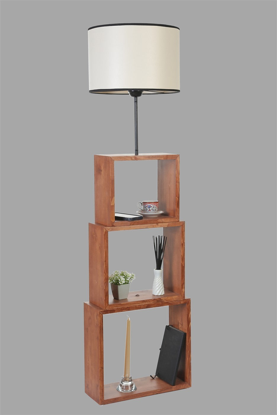 Candeeiro de Pé – 140 cm – Creme e Noz – Metal ou Madeira