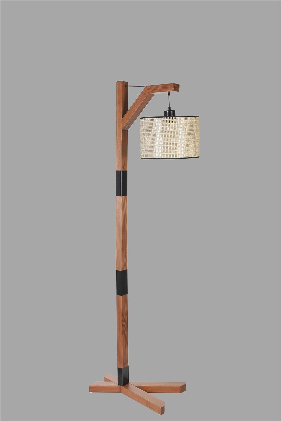 Candeeiro de Pé – 175 cm – Nogueira e Bege – Metal
