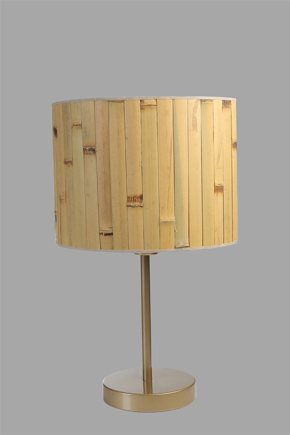 Candeeiro de Mesa - 45 cm - Carvalho e Ouro - Metal e Bambu