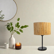 Candeeiro de Mesa – 45 cm – Carvalho e Preto – Metal e Bambu