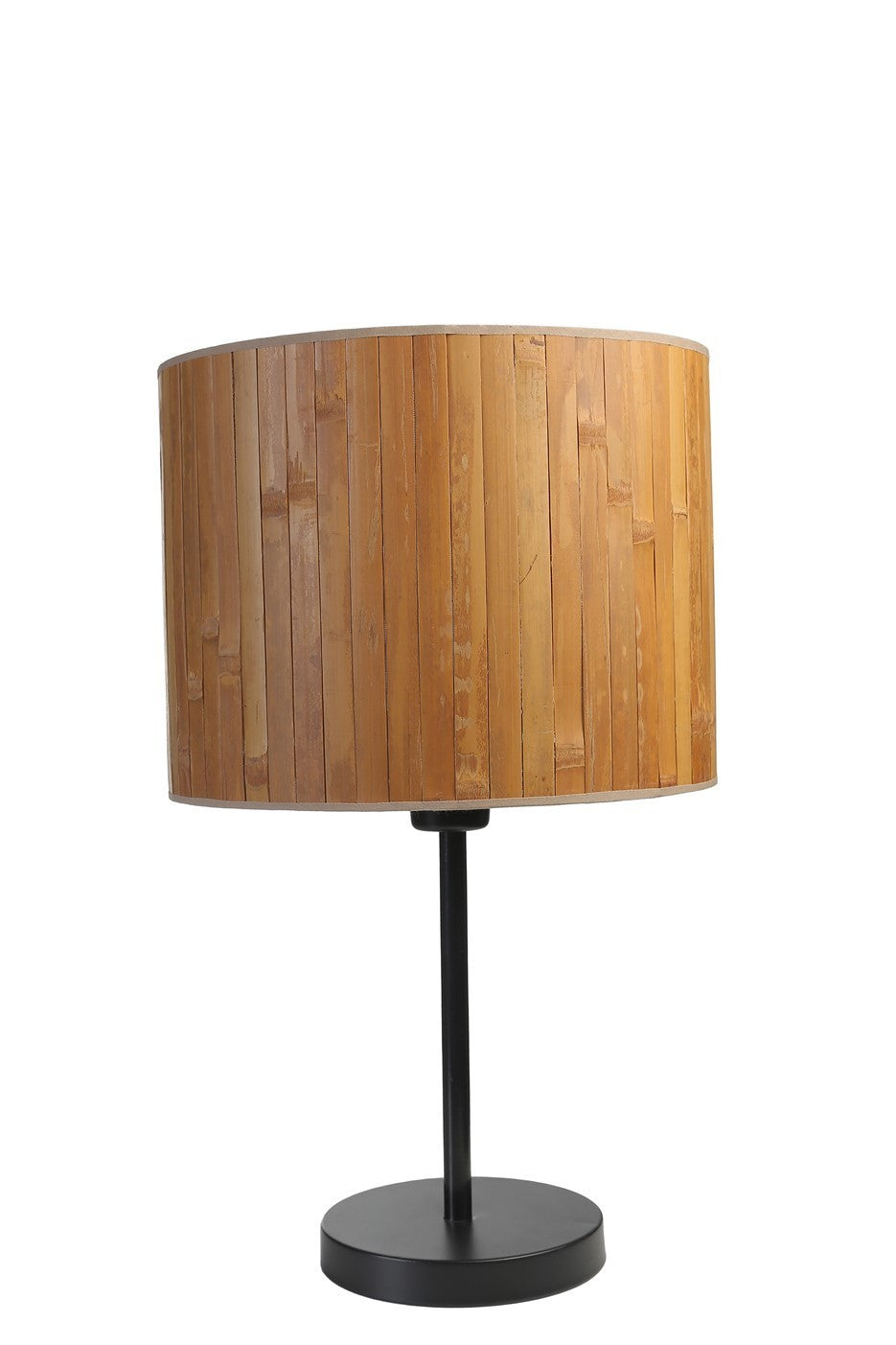 Candeeiro de Mesa – 45 cm – Preto e Marrom Médio – Metal e Bambu