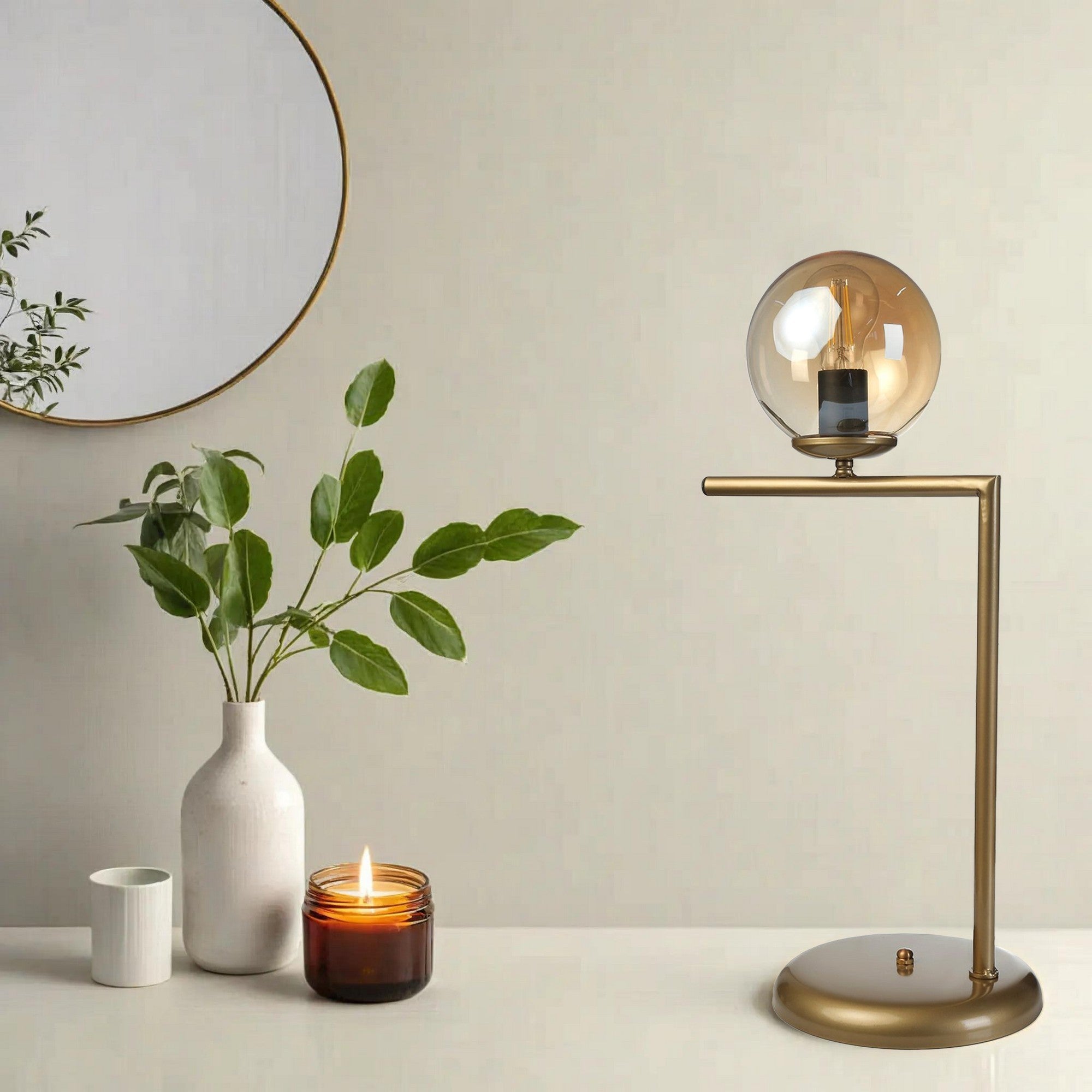 Candeeiro de Mesa Âmbar – 57 cm – Metal e Vidro