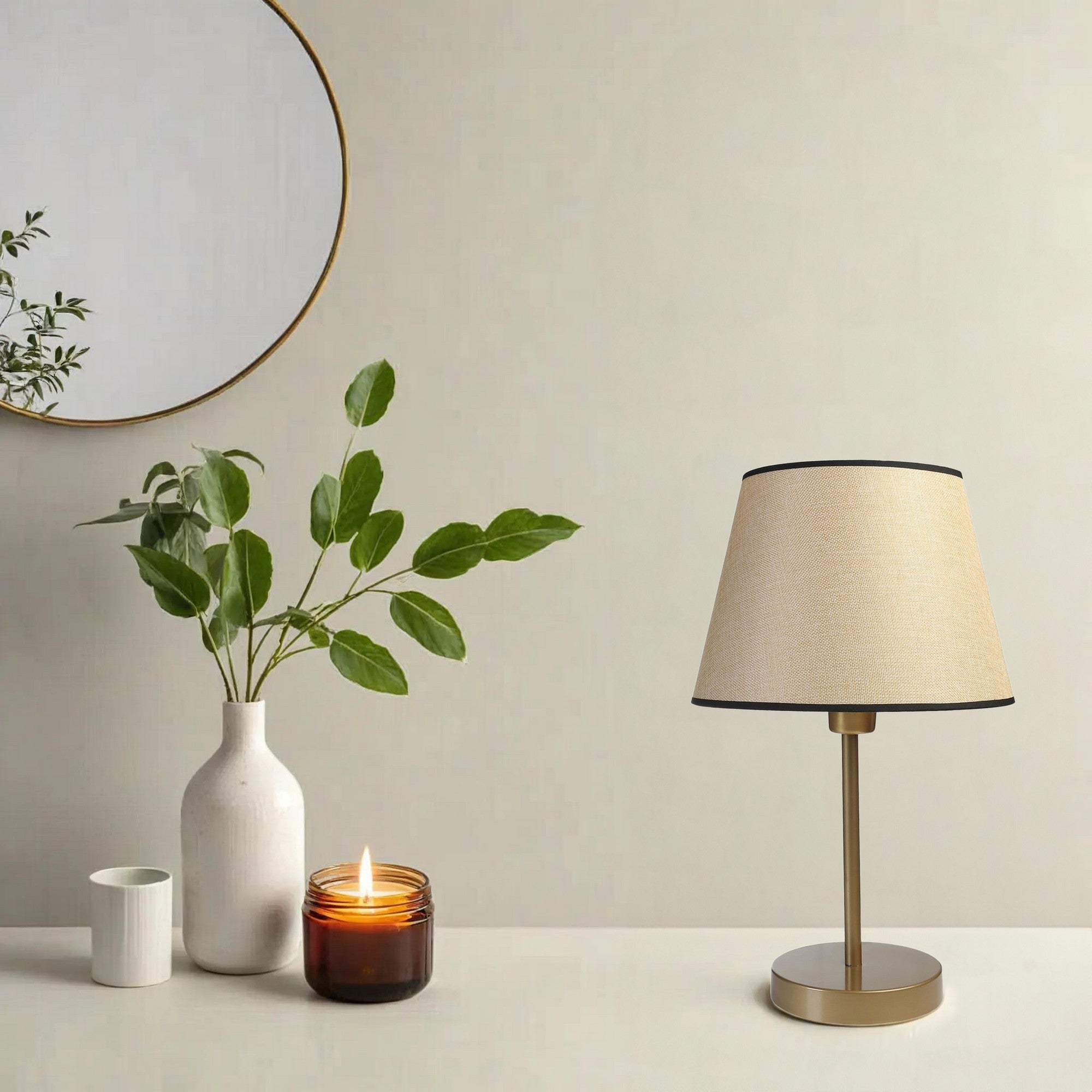 Candeeiro de Mesa – 50 cm altura – Dourado e Creme – Metal