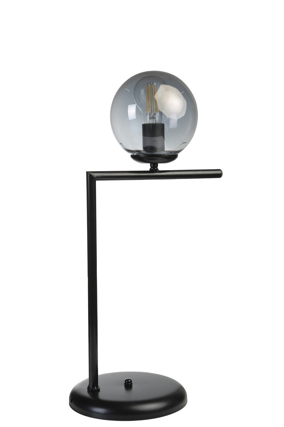 Candeeiro de Mesa – 57 cm – Preto e Fumê – Metal e Vidro