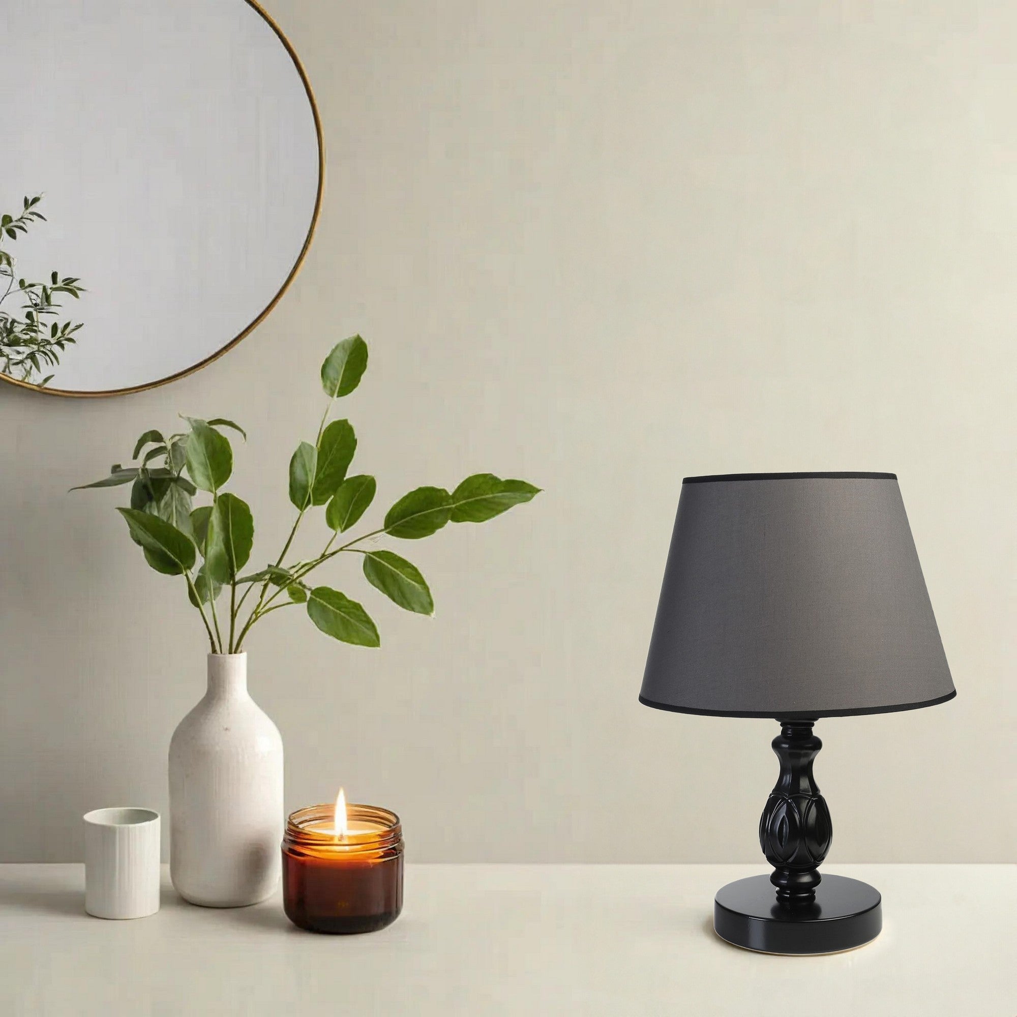 Candeeiro de Mesa – 45 cm – Preto e Cinza Escuro – Metal