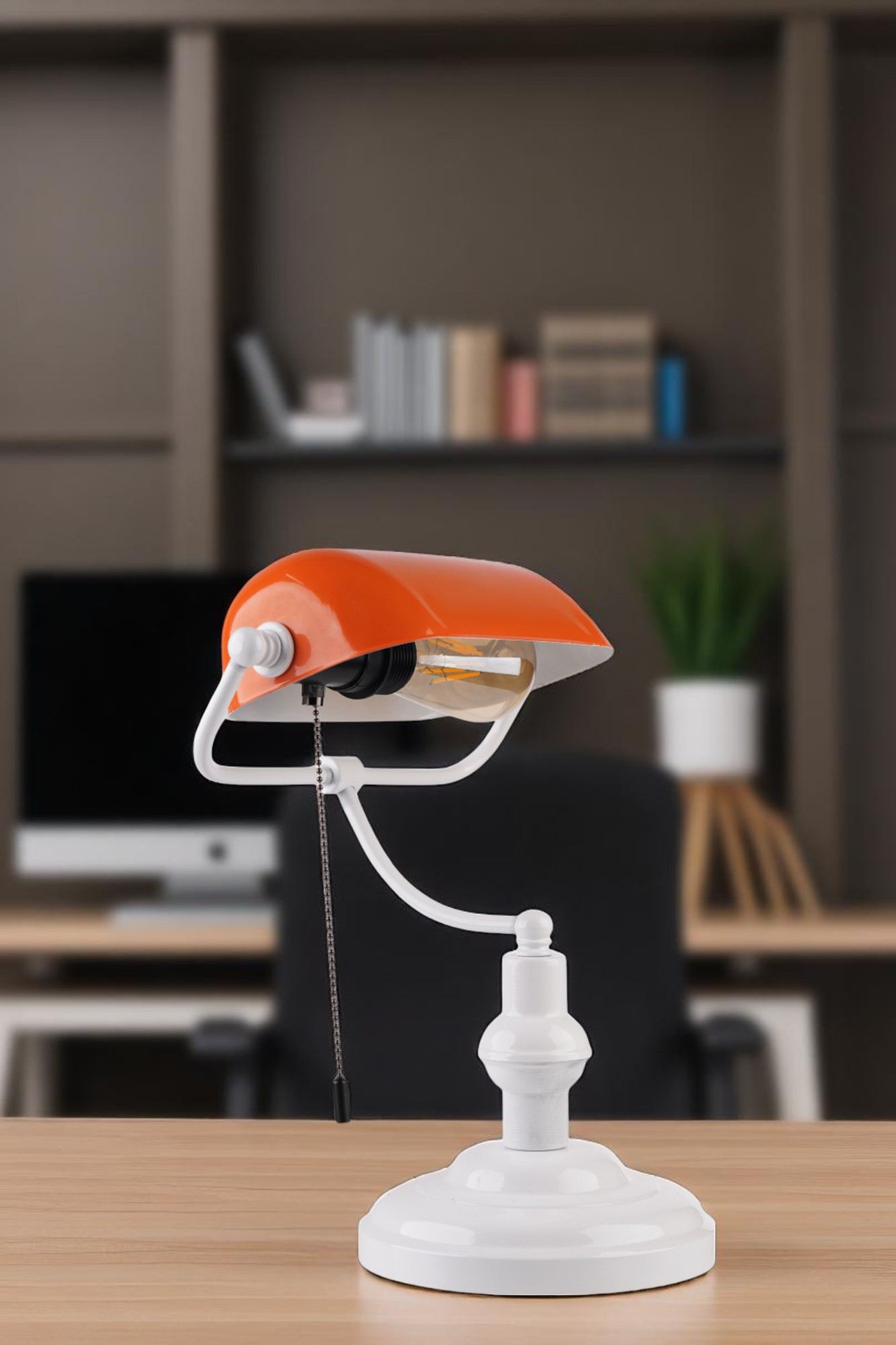 Candeeiro de Mesa – 38 cm de Altura – Laranja e Branco – Metal
