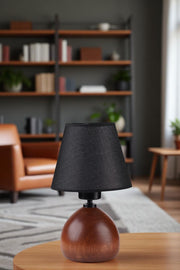 Candeeiro de Mesa – 32 cm de Altura – Preto e Nogueira – Madeira e PVC