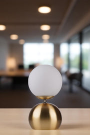 Candeeiro de Mesa de Madeira – Ø15 cm – Branco e Dourado – Madeira e Vidro