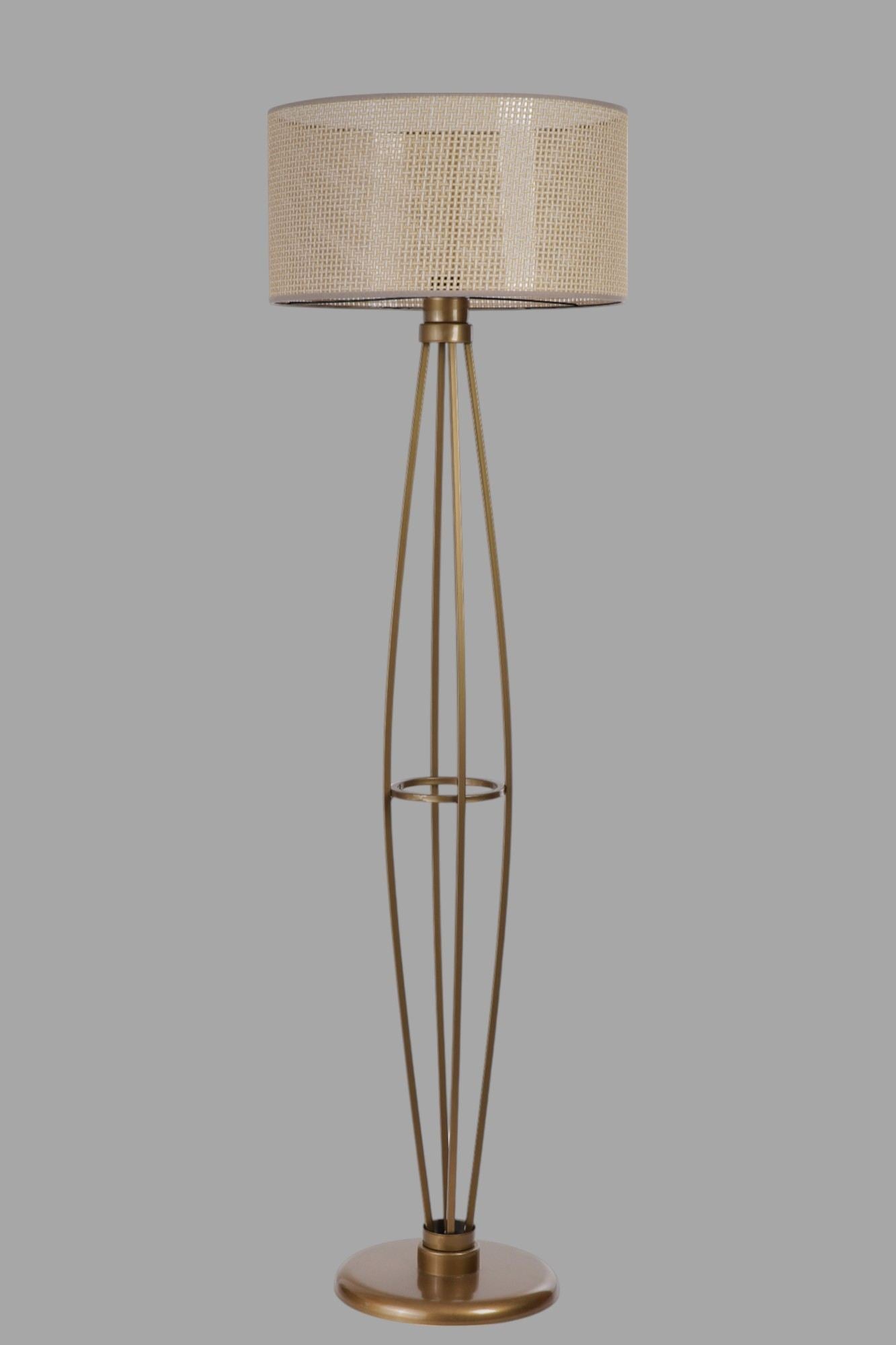 Candeeiro de Pé – 150 cm – Bege e Dourado – Metal e Tecido
