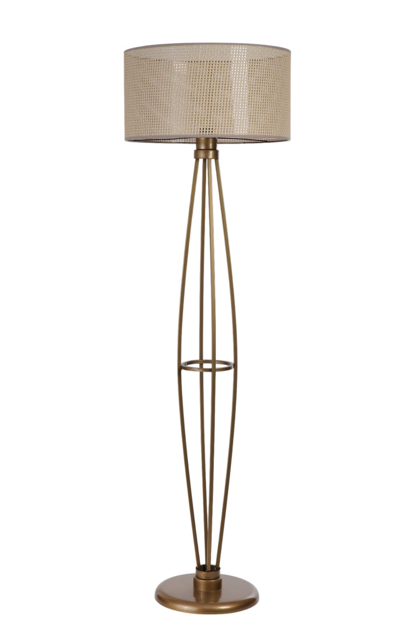 Candeeiro de Pé – 150 cm – Bege e Dourado – Metal e Tecido