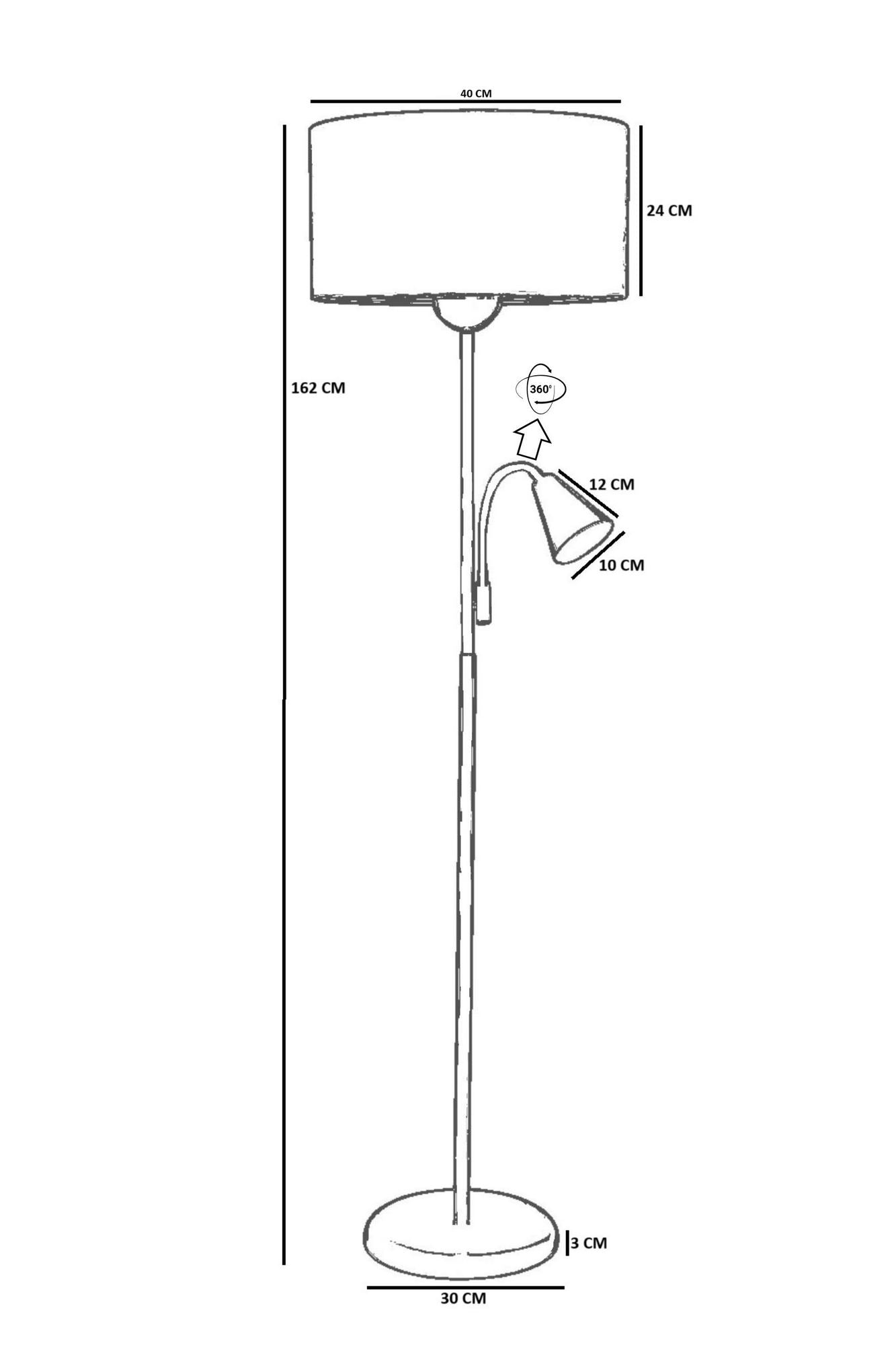 Candeeiro de Pé – 162cm – Preto – Metal