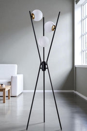 Candeeiro de Pé – 155 cm – Preto, Dourado e Branco – Metálico e Vidro