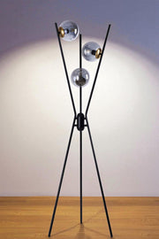 Candeeiro de Pé – 155 cm – Preto, Dourado, Cinza – Metal e Vidro