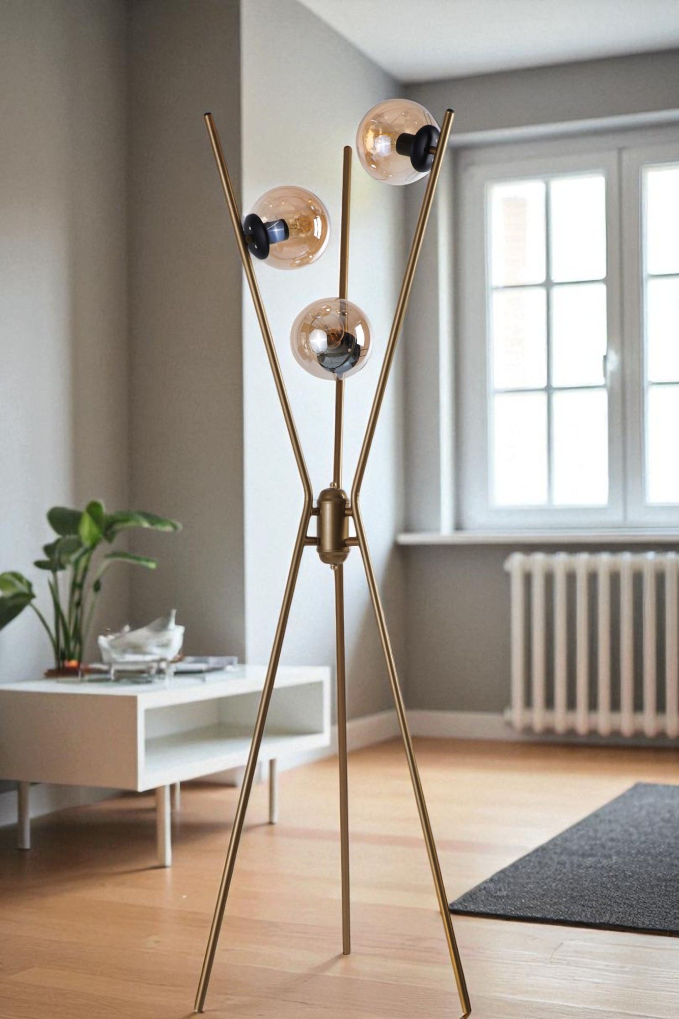 Candeeiro de Pé – 155 cm – Dourado, Preto, Mel – Metal