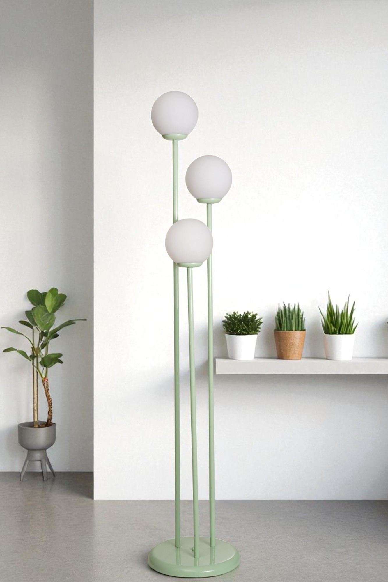 Candeeiro de Pé – 150 cm altura – Branco e Menta – Metal e Vidro