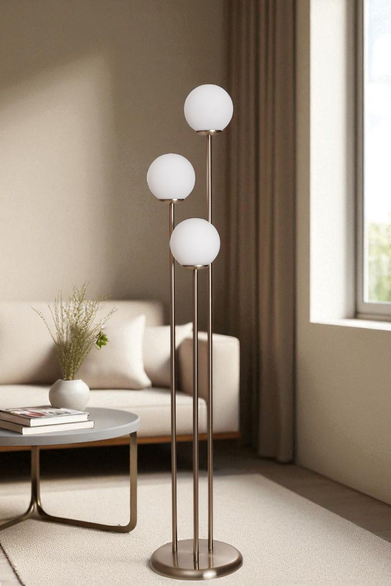 Candeeiro de Pé – 150 cm de altura – Branco e Cromado Fosco – Metal e Vidro