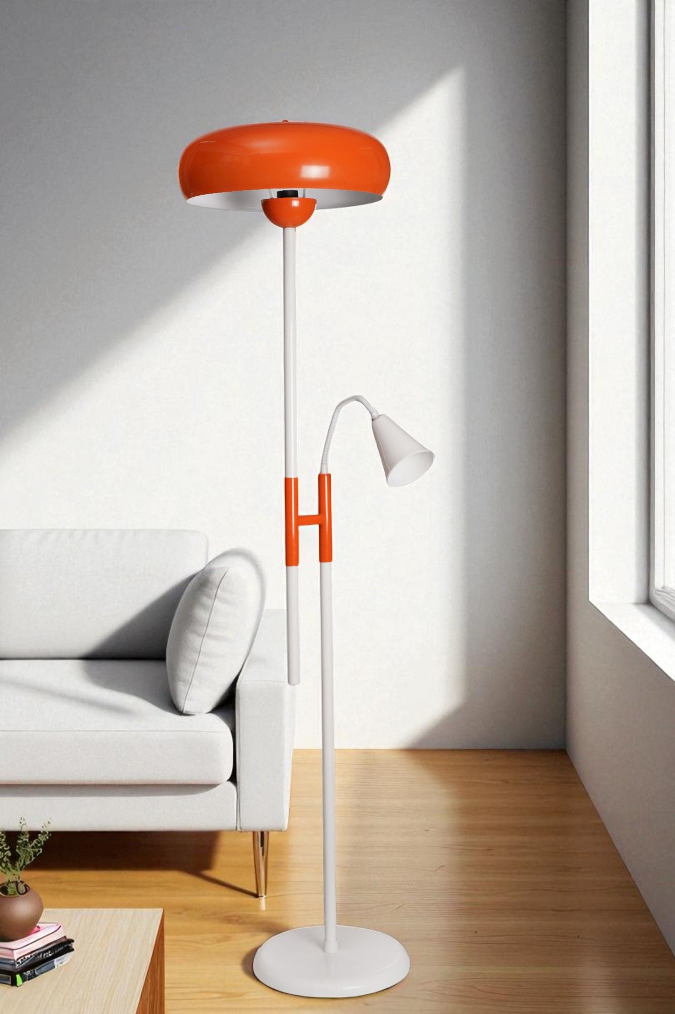 Candeeiro de Pé – 160 cm – Laranja e Branca – Metal