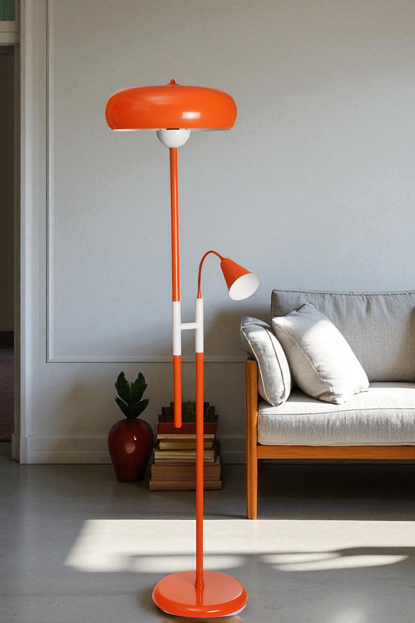 Candeeiro de Pé – 160 cm – Laranja e Branco – Metal