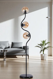 Candeeiro de pé – 155 cm de altura – mel e preto – metal e vidro