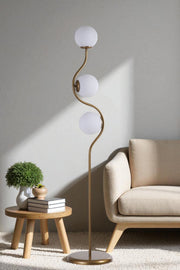 Candeeiro de Pé – 155 cm – Mel e Dourado – Metal e Vidro