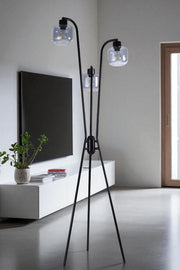 Candeeiro de Pé – 180 cm de altura – Cinza e Preta – Metal e Vidro