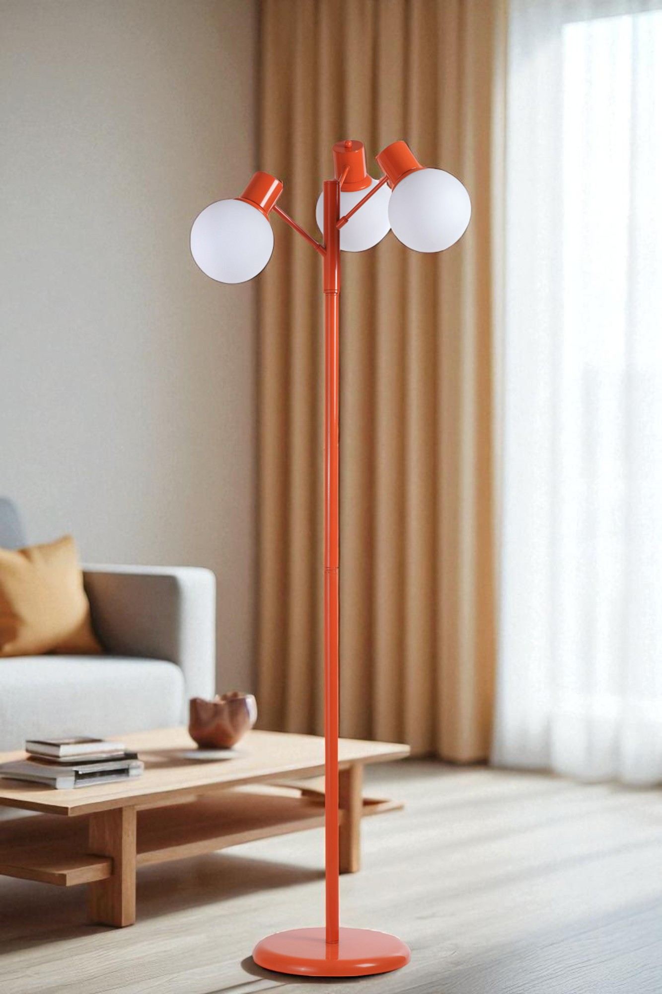 Candeeiro de Pé – 158 cm de altura – branca e laranja – metal e vidro
